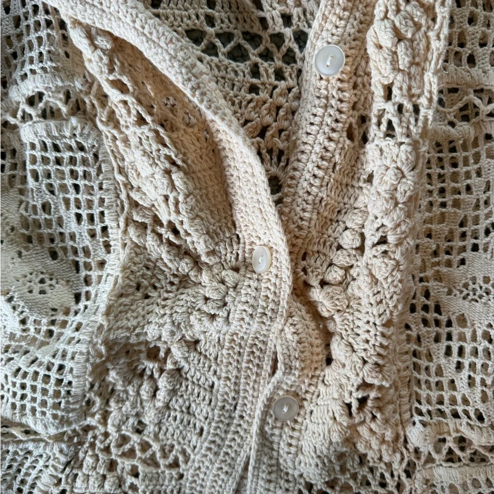 Zara Beige Crochet Lace Cardigan - Picture 8 of 9